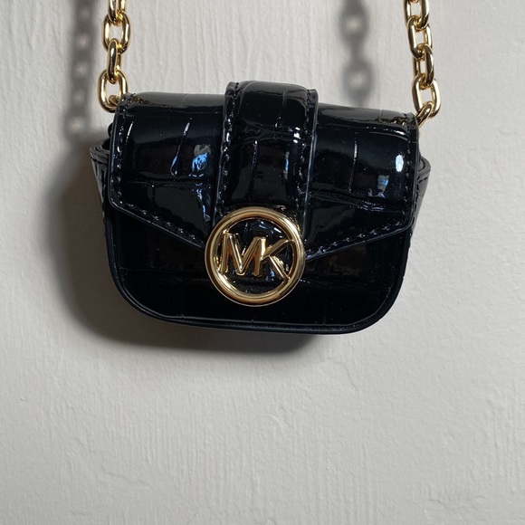 Black patent leather Michael Kors AirPod Pro Case with strap. - Picture 2 of 7